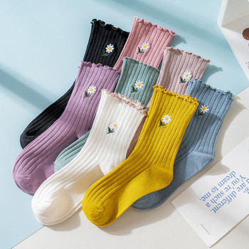 Дамски малки чорапи с цветя Чорапи за момичета Прости едноцветни чорапи Корейски стил Дамски дълги чорапи Kawaii Happy And Funny Socks