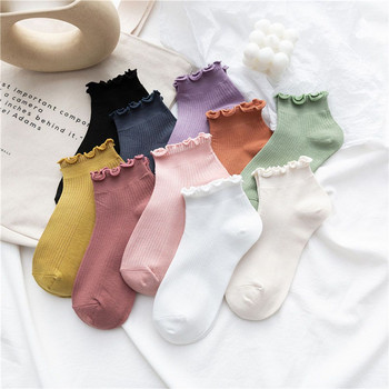 Ins Style Бели Kawaii Чорапи с волани Дамски чорапи за момичета Лилав Сладък къс дамски чорап
