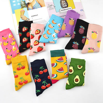 1 paar puuvillaseid sokke meeste naiste tänava rula Happy Socks puuviljaprint Harajuku kingitus õun pirn banaan sidrun kirs naljakad sokid