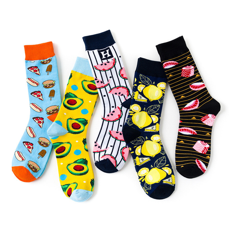 1 pereche de șosete din bumbac Bărbați Femei Street Skateboard Happy Socks Imprimare cu fructe Harajuku Cadou Măr Pere Banane Lămâie Cireșe Sosete amuzante