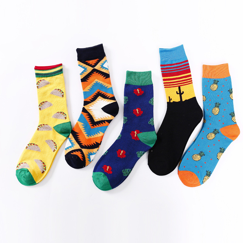 1 pereche de șosete din bumbac Bărbați Femei Street Skateboard Happy Socks Imprimare cu fructe Harajuku Cadou Măr Pere Banane Lămâie Cireșe Sosete amuzante
