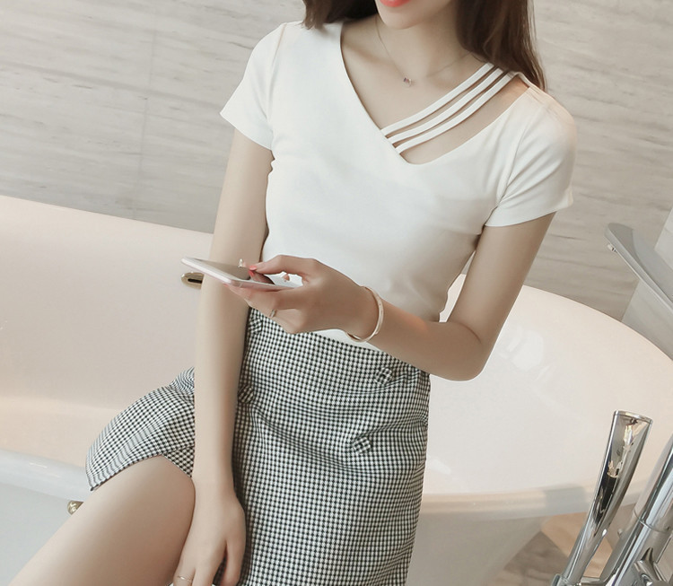 Y2K Seksikas T-särk Naiste suvine V-kaelusega T-särk Femme Solid Slim lühikeste varrukatega Sport Mood T-särk, Naiste riided Top