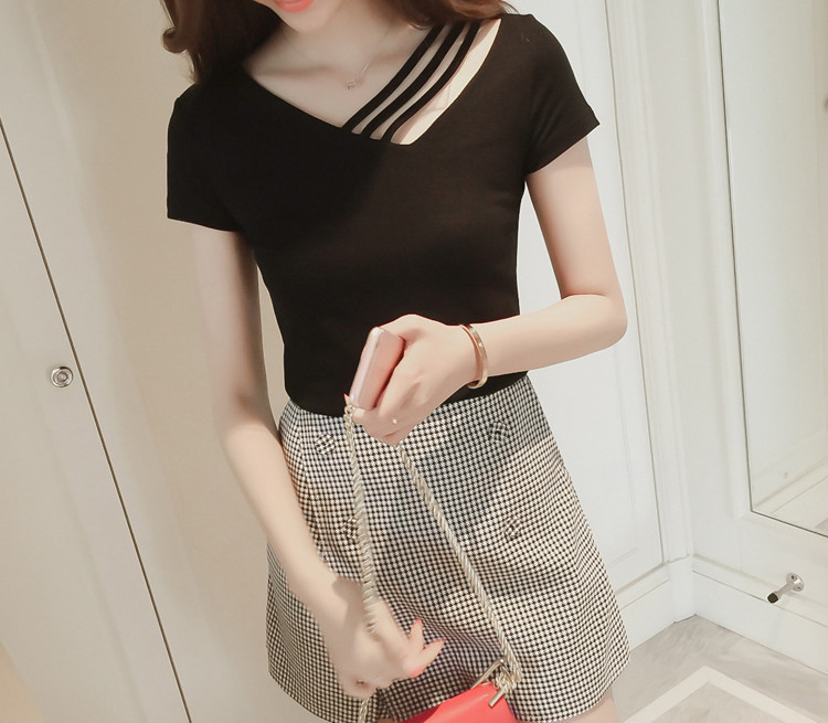 Y2K Seksikas T-särk Naiste suvine V-kaelusega T-särk Femme Solid Slim lühikeste varrukatega Sport Mood T-särk, Naiste riided Top