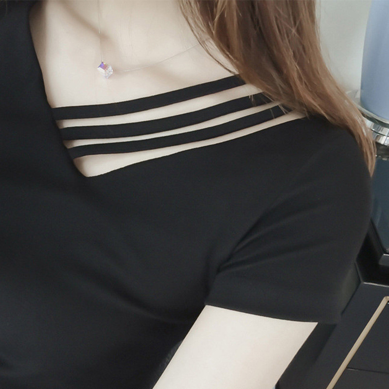 Y2K Seksikas T-särk Naiste suvine V-kaelusega T-särk Femme Solid Slim lühikeste varrukatega Sport Mood T-särk, Naiste riided Top