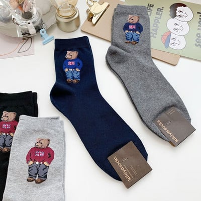 Cartoon Gentleman Bear Meeste Sokid Puuvillane Harajuku Rula Sokid Uudsus Hingav Sox Jõulukingitus носки calcetines носки