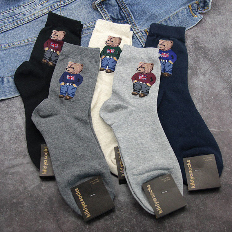 Cartoon Gentleman Bear Meeste Sokid Puuvillane Harajuku Rula Sokid Uudsus Hingav Sox Jõulukingitus носки calcetines носки