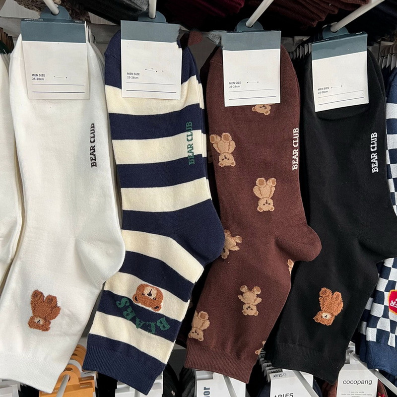 Cartoon Gentleman Bear Meeste Sokid Puuvillane Harajuku Rula Sokid Uudsus Hingav Sox Jõulukingitus носки calcetines носки