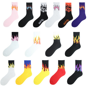 1 чифт дамски модни хип-хоп хитови чорапи Color On Fire Crew Red Flame Blaze Power Torch Hot Warmth Street Skateboard Cotton Socks