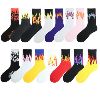 1 чифт дамски модни хип-хоп хитови чорапи Color On Fire Crew Red Flame Blaze Power Torch Hot Warmth Street Skateboard Cotton Socks