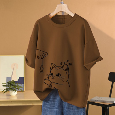 Naiste trükitud avar T-särk suvine puuvillane O-kaelusega lühikeste varrukatega põhilised topid Igapäevased vabaaja vabad mugavad pulloverid S-5XL