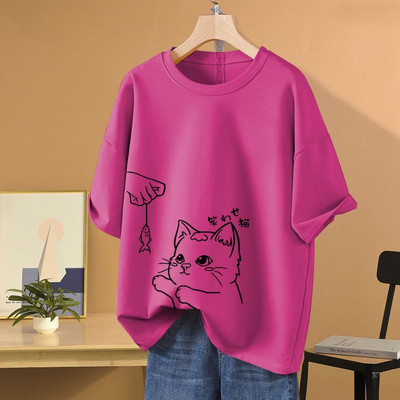 Naiste trükitud avar T-särk suvine puuvillane O-kaelusega lühikeste varrukatega põhilised topid Igapäevased vabaaja vabad mugavad pulloverid S-5XL