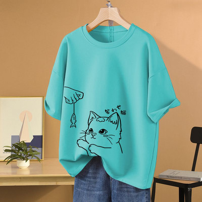 Naiste trükitud avar T-särk suvine puuvillane O-kaelusega lühikeste varrukatega põhilised topid Igapäevased vabaaja vabad mugavad pulloverid S-5XL