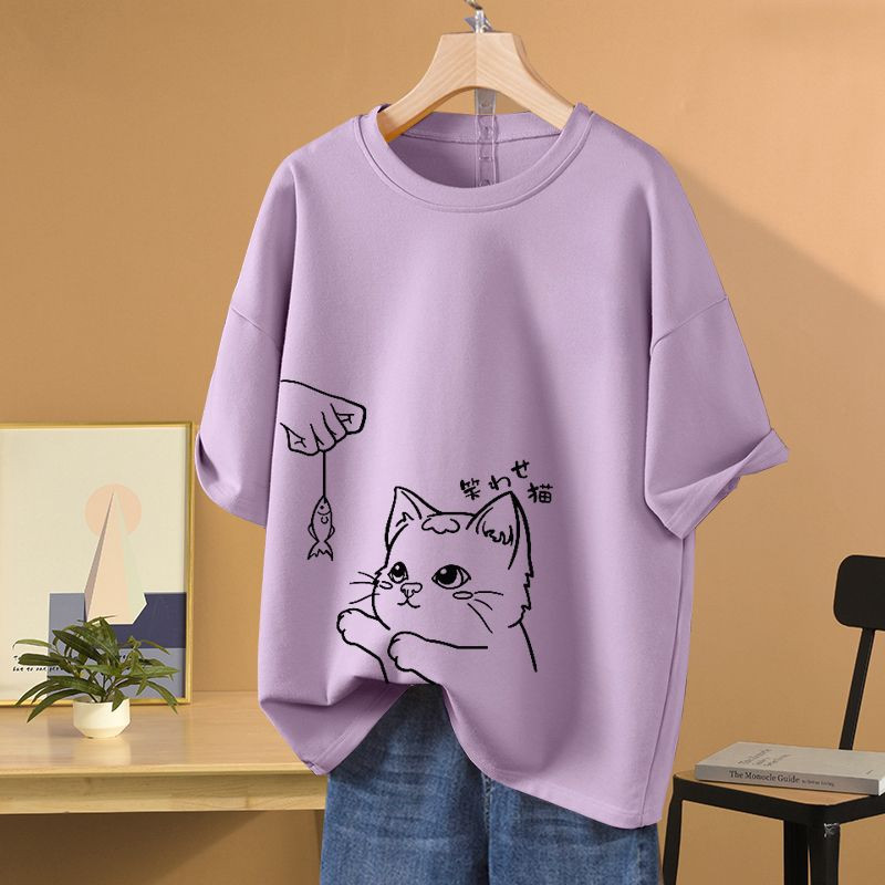 Naiste trükitud avar T-särk suvine puuvillane O-kaelusega lühikeste varrukatega põhilised topid Igapäevased vabaaja vabad mugavad pulloverid S-5XL