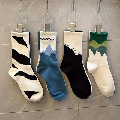 4 perechi de șosete grafice unisex, șosete confortabile, moi, respirabile, pentru antrenament, mers ocazional, alergare, sport, femei, bărbați, deci