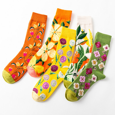 1 pereche de șosete pentru femei, cu desene animate, cu flori de caracatiță, plantă Kawaii, amuzant, casual, din bumbac, pentru femei, ciorapi, îmbrăcăminte de stradă Harajuku Crew Sox