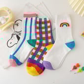 Japanski Harajuku stil Grid Flower Ženske čarape Pamuk za Jesen Zima Kawaii Rainbow Funny Socks Women B90201