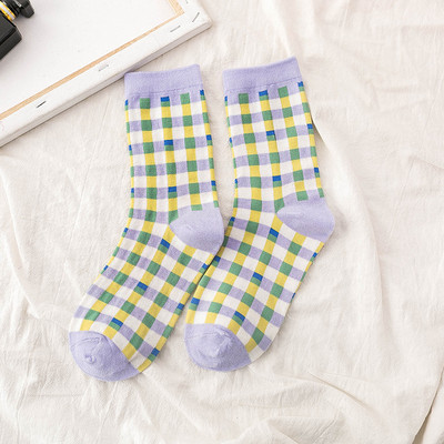 Japanski Harajuku stil Grid Flower Ženske čarape Pamuk za Jesen Zima Kawaii Rainbow Funny Socks Women B90201