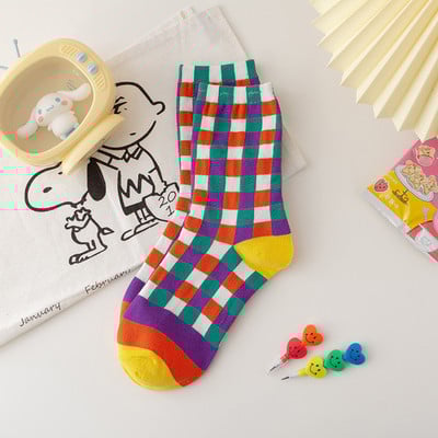 Japanski Harajuku stil Grid Flower Ženske čarape Pamuk za Jesen Zima Kawaii Rainbow Funny Socks Women B90201