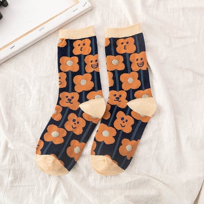 Japanski Harajuku stil Grid Flower Ženske čarape Pamuk za Jesen Zima Kawaii Rainbow Funny Socks Women B90201