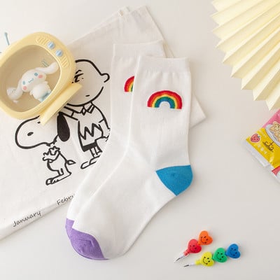 Japanski Harajuku stil Grid Flower Ženske čarape Pamuk za Jesen Zima Kawaii Rainbow Funny Socks Women B90201