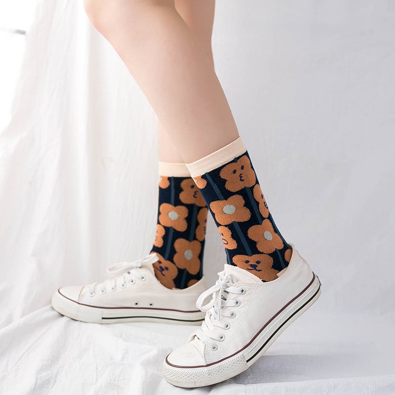 Japanski Harajuku stil Grid Flower Ženske čarape Pamuk za Jesen Zima Kawaii Rainbow Funny Socks Women B90201