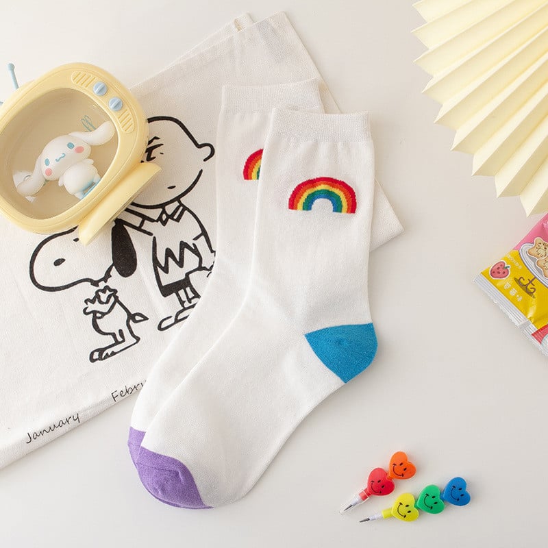 Japanski Harajuku stil Grid Flower Ženske čarape Pamuk za Jesen Zima Kawaii Rainbow Funny Socks Women B90201