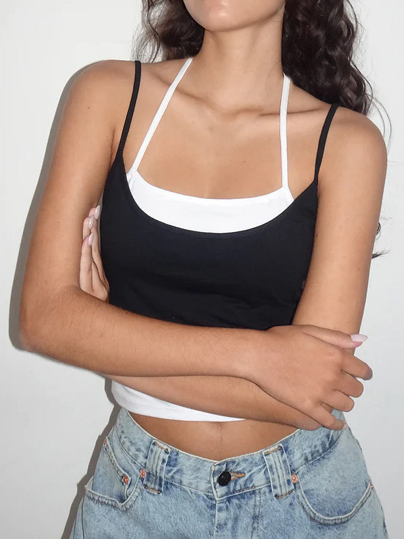 Naiste Y2k topelt spagettirihmad, seksikad päitsed, seljata Cami, suvised vestid, tänavarõivad