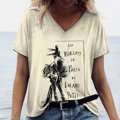 Ženske prevelike majice s V-izrezom, kratkim rukavima, majica kratkih rukava, jednostavnost s 3d printom, odjeća za van, odjevna odjeća, ljetni pulover