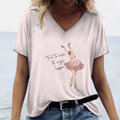 Ženske prevelike majice s V-izrezom, kratkim rukavima, majica kratkih rukava, jednostavnost s 3d printom, odjeća za van, odjevna odjeća, ljetni pulover