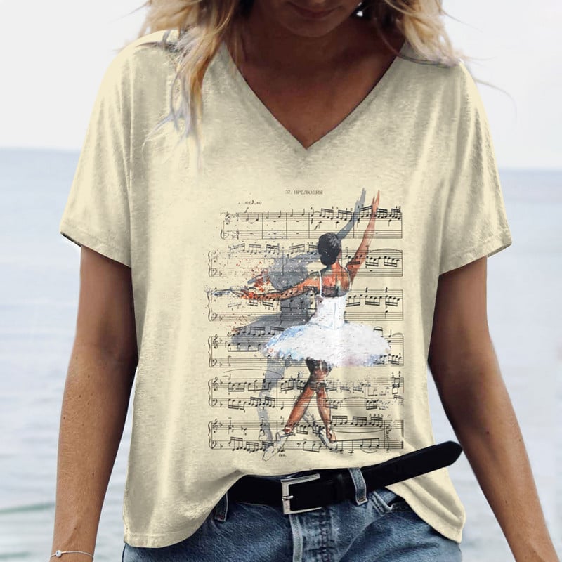 Ženske prevelike majice s V-izrezom, kratkim rukavima, majica kratkih rukava, jednostavnost s 3d printom, odjeća za van, odjevna odjeća, ljetni pulover