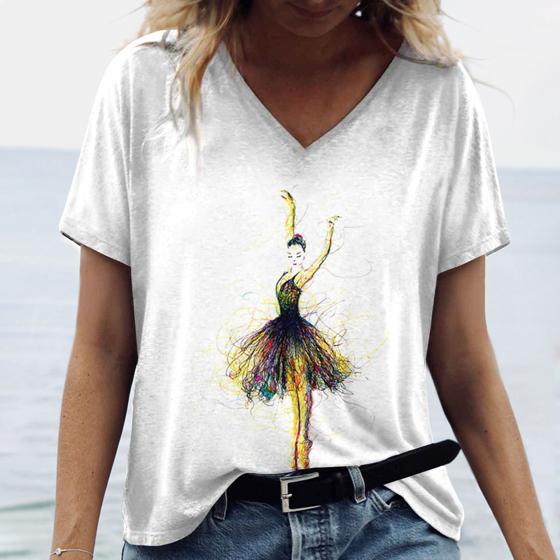 Ženske prevelike majice s V-izrezom, kratkim rukavima, majica kratkih rukava, jednostavnost s 3d printom, odjeća za van, odjevna odjeća, ljetni pulover