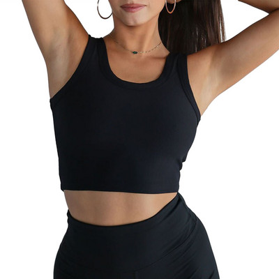 Ženske rebraste pletene majice bez rukava s okruglim izrezom, uske kratke majice s prslukom Ulična odjeća