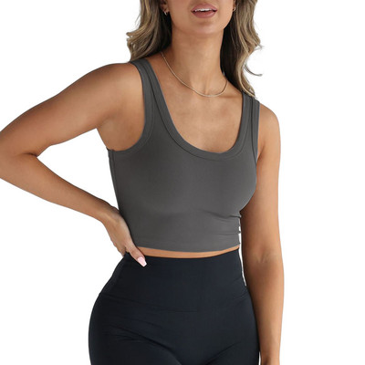 Ženske rebraste pletene majice bez rukava s okruglim izrezom, uske kratke majice s prslukom Ulična odjeća