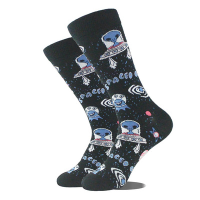 Cotton Happy Funny Sokid Mehed Alien Planet Shark Crazy Design Sokken Unisex Uudsus Dinosaur Crew Rula Calcetines Hombre