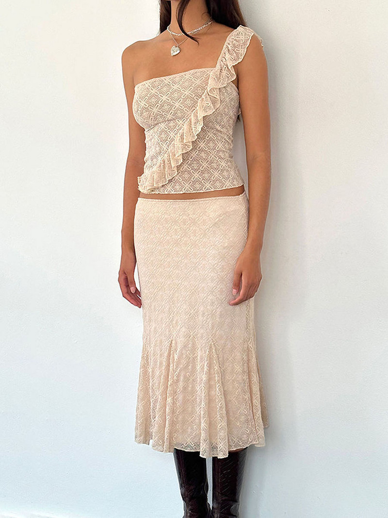 Női nyári sportcipő ujjatlan, egy vállú, szabálytalan csíkos, virágos csipke felsők