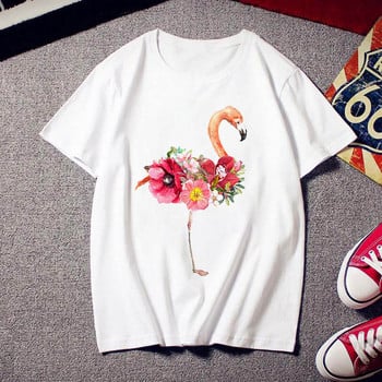 2021 Flamingo Beauty T-shirt Γυναικεία μόδα 90 s Harajuku κοντομάνικο T-shirt Λευκό καλοκαιρινό T-shirt Top