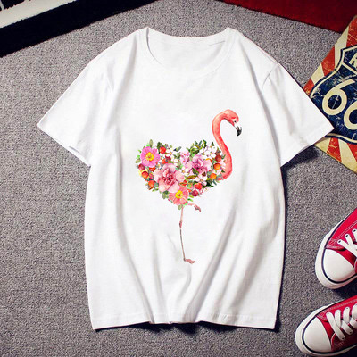 2021 Flamingo Beauty póló női divat divatos 90-es Harajuku rövid ujjú póló fehér nyári póló felső