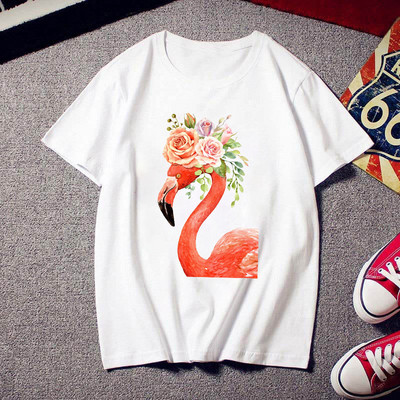 2021 Flamingo Beauty póló női divat divatos 90-es Harajuku rövid ujjú póló fehér nyári póló felső