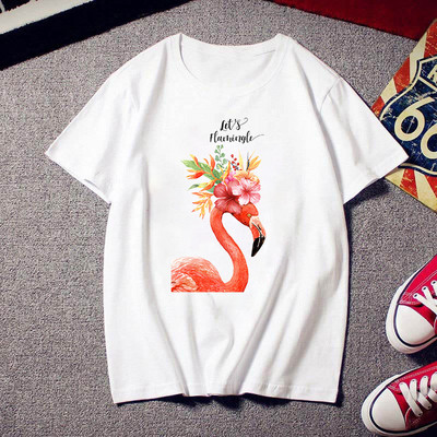 2021 Flamingo Beauty póló női divat divatos 90-es Harajuku rövid ujjú póló fehér nyári póló felső