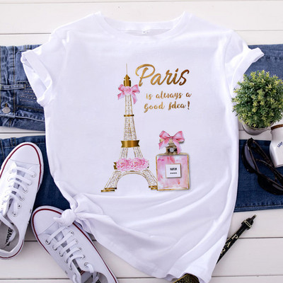 Tricou Topuri pentru femei de modă Harajuku Paris Turnul Eiffel Tricou imprimat Casual Streetwear Tricouri cu mânecă scurtă Îmbrăcăminte pentru femei