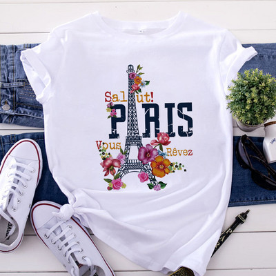 Tricou Topuri pentru femei de modă Harajuku Paris Turnul Eiffel Tricou imprimat Casual Streetwear Tricouri cu mânecă scurtă Îmbrăcăminte pentru femei