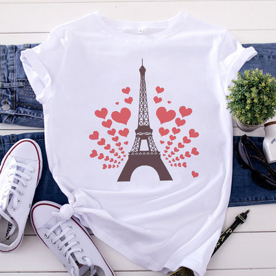 Tricou Topuri pentru femei de modă Harajuku Paris Turnul Eiffel Tricou imprimat Casual Streetwear Tricouri cu mânecă scurtă Îmbrăcăminte pentru femei
