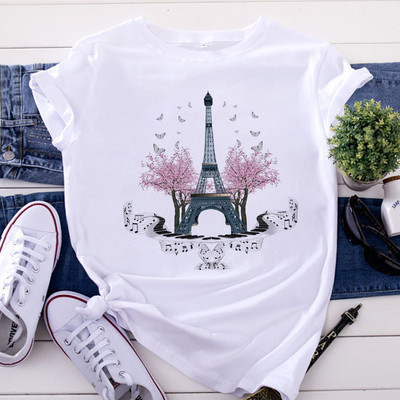 Tricou Topuri pentru femei de modă Harajuku Paris Turnul Eiffel Tricou imprimat Casual Streetwear Tricouri cu mânecă scurtă Îmbrăcăminte pentru femei