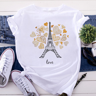 Tricou Topuri pentru femei de modă Harajuku Paris Turnul Eiffel Tricou imprimat Casual Streetwear Tricouri cu mânecă scurtă Îmbrăcăminte pentru femei