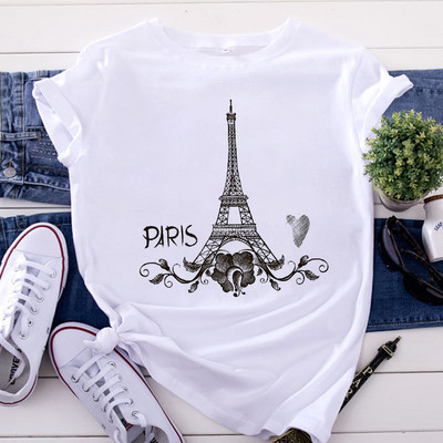 Tricou Topuri pentru femei de modă Harajuku Paris Turnul Eiffel Tricou imprimat Casual Streetwear Tricouri cu mânecă scurtă Îmbrăcăminte pentru femei