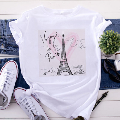 Tricou Topuri pentru femei de modă Harajuku Paris Turnul Eiffel Tricou imprimat Casual Streetwear Tricouri cu mânecă scurtă Îmbrăcăminte pentru femei