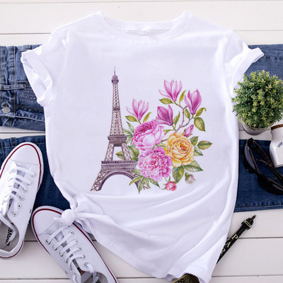 Tricou Topuri pentru femei de modă Harajuku Paris Turnul Eiffel Tricou imprimat Casual Streetwear Tricouri cu mânecă scurtă Îmbrăcăminte pentru femei