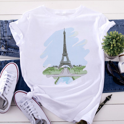 Tricou Topuri pentru femei de modă Harajuku Paris Turnul Eiffel Tricou imprimat Casual Streetwear Tricouri cu mânecă scurtă Îmbrăcăminte pentru femei
