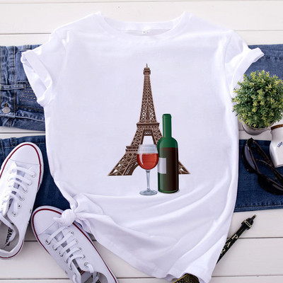 Tricou Topuri pentru femei de modă Harajuku Paris Turnul Eiffel Tricou imprimat Casual Streetwear Tricouri cu mânecă scurtă Îmbrăcăminte pentru femei