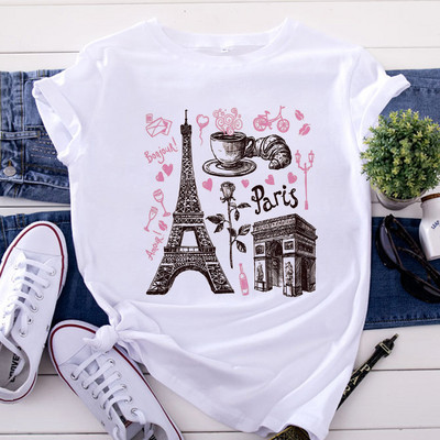 Tricou Topuri pentru femei de modă Harajuku Paris Turnul Eiffel Tricou imprimat Casual Streetwear Tricouri cu mânecă scurtă Îmbrăcăminte pentru femei